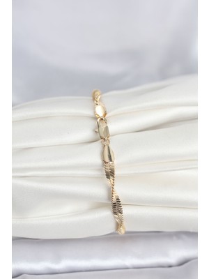 Aesco cm 14K Gold Renk Zincir Kalın Yassı Ezme Burgu Model Kadın Bileklik - Lisinya