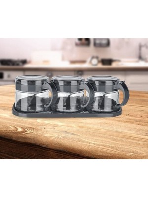 Aesco Baharat Seti 3 Adet Kaşıklı Standlı Cam Baharatlık - Lisinya