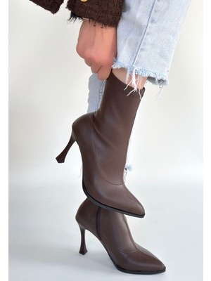 Aesco Orjen Kahverengi Cilt Streç Topuklu Bot - Lisinya