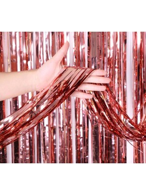 Aesco Rose Gold Püsküllü Kapı Perdesi - Parti, Bekarlığa Veda, Doğum Günü 1x2 M - Lisinya