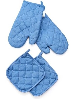Liora Mavi Kapitone Fırın Eldiveni ve Tutacak Seti