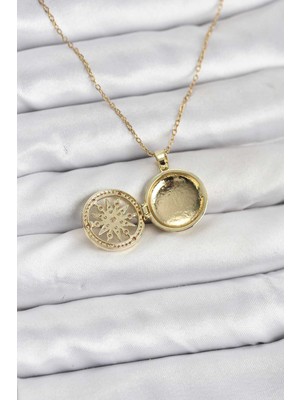 Aesco 316L Çelik Zincir Gold Renk Kutup Yıldızı Kapaklı Model Kadın Kolye - Lisinya