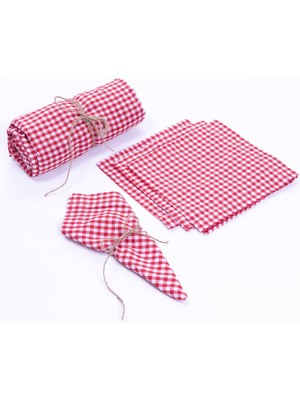 Liora Pötikareli Masa Örtüsü, Peçete Piknik Seti 5 Parça, Kırmızı