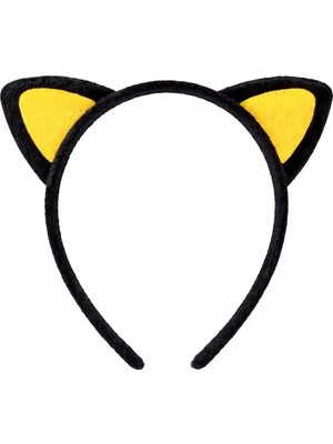 Aesco Peluş Kedi Kulak Taç Sarı Siyah – Çocuk Parti  Kostüm Tacı - Lisinya