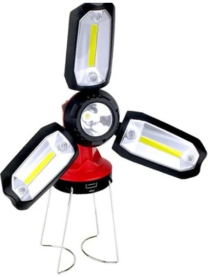 Aesco P-8801 Şarjlı Katlanabilir 3xcob Led+ 3W LED Çok Fonksiyonlu Kamp Feneri - Lisinya