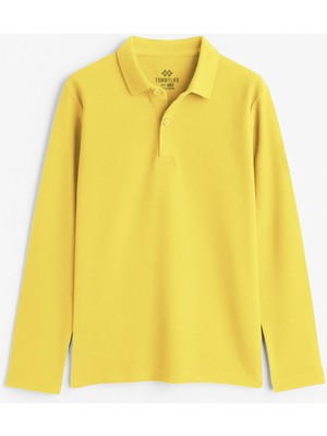 Tommy Life Sarı Polo Yaka Basic Uzun Kollu Unisex Çocuk T-Shirt - 11170