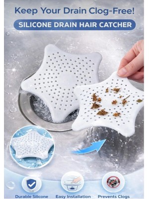 Yeterx Yıldız Şekilli Silikon Lavabo Gider Süzgeci – Saç ve Atık Tutucu, Tıkanma Önleyici