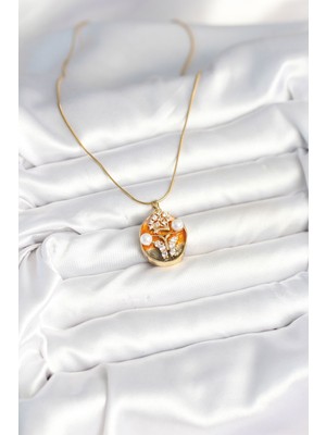 Aesco 316L Çelik Zincir Kelebek Model Sanatsal Portre Kadın Kolye - Lisinya