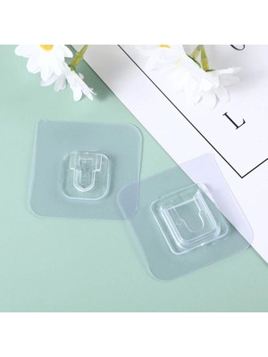 Aesco 20 Adet Şeffaf Çift Taraflı Yapışkanlı Geçmeli Klips Eşya Sabitleme Askısı - Lisinya