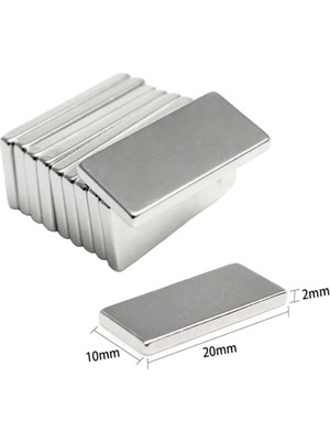 Aesco 100 Adet 20X10X2 mm Neodyum Mıknatıs Köşeli Magnet N35 Nikel Kaplama Güçlü Kaliteli Dayanıklı ( Lisinya )