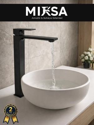 Mixsa Çanak Lavabo Siyah Ağır Malzeme Lüx Yüksek Lavabo Musluğu Bataryası