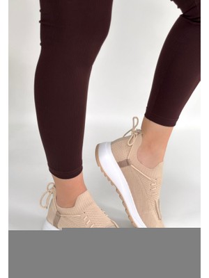 Aesco Renji Bej Triko Bağcıklı Spor Ayakkabı - Lisinya