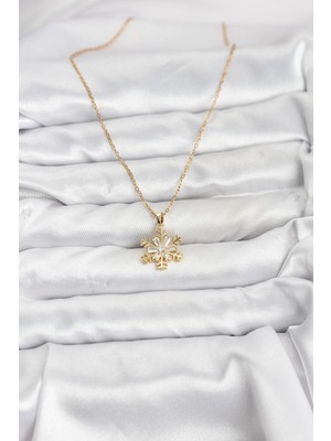 Aesco 316L Çelik Zincir Gold Renk Kar Tanesi Model Zirkon Taşlı Kadın Kolye - Lisinya