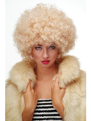 Aesco Altın Renk Kıvırcık Afro Bonus Peruk Saç Parti Peruğu Platin Gold - Lisinya