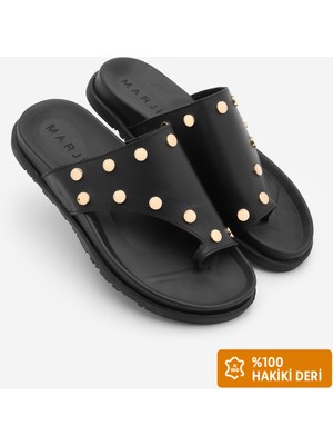 Marjin Kadın Hakiki Deri Günlük Terlik Nobi Siyah Konforlu ve Şık Tasarım