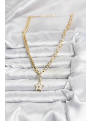 Aesco Gold Renk Pirinç Yıldız Model Kadın Kolye - Lisinya