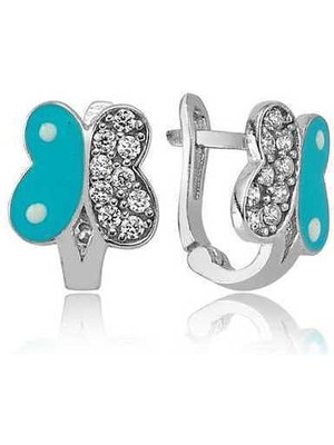 Fm Gümüş Mavi Kelebek Çocuk Küpesi