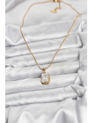 Aesco 316L Çelik Zincir Gold Renk Zirkon Taşlı Kadın Kolye - Lisinya