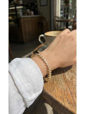 Aesco Pirinç Gold Renk Balık Sırtı Model Zirkon Taşlı Kadın Bileklik - Lisinya