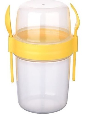 Aesco Çift Hazneli - Çatal Kaşıklı Portatif Müsli -Atıştırmalık Kabı 500 ml - Lisinya