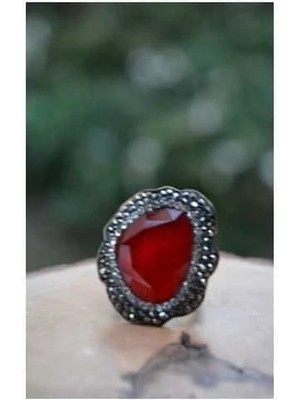 Stoneage El Yapımı Kırmızı Kristal Ayarlanabilir Yüzük