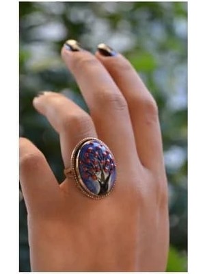 Stoneage El Boyaması Çini Ayarlanabilir Kadın Yüzük