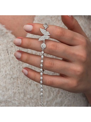 Tienda Elegante Gümüş Zirkon Taşlı Kelebek Kadın Bileklik