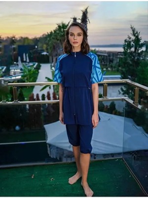 Tesmay Hızlı Kuruyan Mayo Kumaşı Fermuarlı Kısa Kollu Taytlı Kadın Mayo 3416