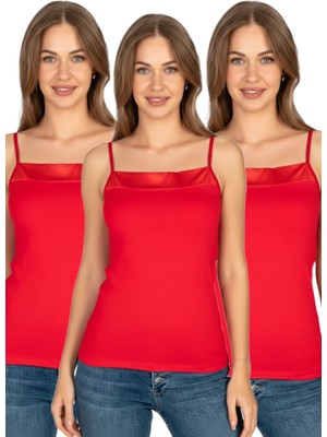 Özkan Underwear Özkan 2041 3'lü Paket Kadın Viskon Yakası Saten Detaylı Esnek Yumuşak Ince Askılı Atlet