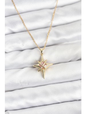 Aesco 316L Çelik Gold Renk Zirkon Taşlı Kutup Yıldızı Model Kadın Kolye - Lisinya