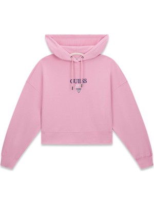 Guess Kadın Kapüşonlu Cropped Sweatshirt - Pembe