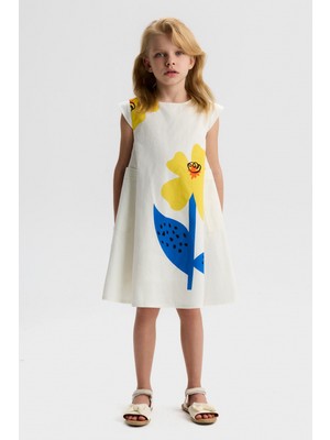 Nk Kız Çocuk Marge Elbise 4-8 Yaş Ekru-Sarı