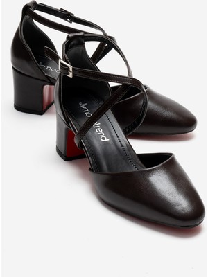 Ccway Kadın Topuklu Ayakkabı Kahve Kırışık