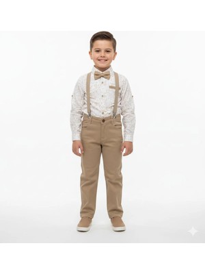 bebexy Beyaz Gömlekli Camel Pantolonlu Askılı  Takım 10