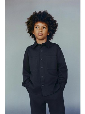 Magu Erkek Çocuk Pamuklu Siyah Minimal Takım - Düğmeli Cepli Gömlek & Rahat Pantolon