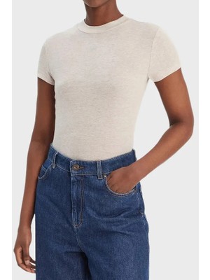 Guess Kadın Mock Yün ve Ipek Karışımlı T-Shirt - Bej