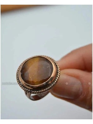 Stoneage Kaplangözü Doğal Taşlı El Yapımı Yüzük - Kahverengi