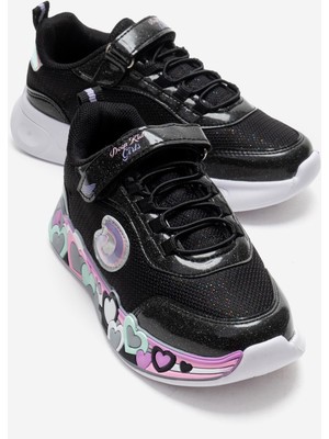 Ccway Cırtlı Kalpli Taban Anorak Çocuk Spor Ayakkabı 31-35 Siyah Lila