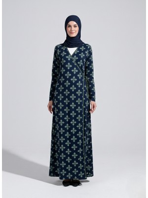 Plistre 2311_PRATIK Yandan Bağlamalı Kruvaze Biye Kuşaklı %100 Polyester Kumaş Tesettür Namaz Elbisesi