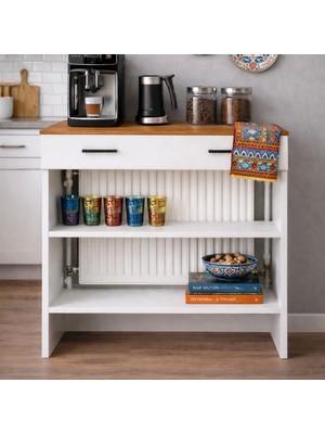 Bangu Petek Üstü Minimal Kahve Köşesi Dolabı (Derinlik 32 Cm) Bohem Kahve Standı BPKM008