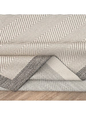 Oreyra Krem - Gri Sisal Çerçeveli Iskandinav Kaymaz Taban Modern Doku Salon Koridor Hol Oturma Mutfak Çocuk Halı Kilim Yolluk
