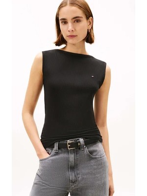 Tommy Hilfiger Kadın Ince Fitilli Askılı T-Shirt - Siyah