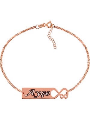 Tienda Elegante Gümüş Rose Kişiye Özel Sonsuz Aşk İsimli Bayan Bileklik