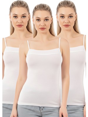 Özkan Underwear Özkan 2041 3'lü Paket Kadın Viskon Yakası Saten Detaylı Esnek Yumuşak Ince Askılı Atlet