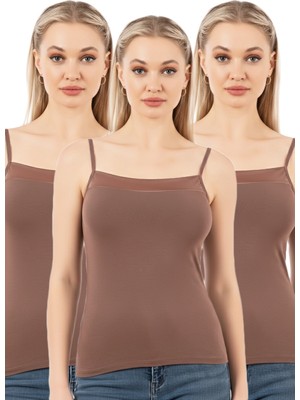 Özkan Underwear Özkan 2041 3'lü Paket Kadın Viskon Yakası Saten Detaylı Esnek Yumuşak Ince Askılı Atlet