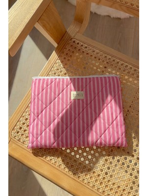 Bahels Pembe Çizgili Xl Macbook ve Tablet Uyumlu Portföy Çanta
