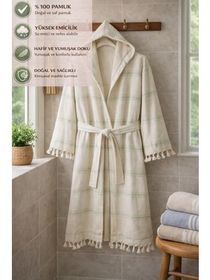 CES STORE %100 Pamuk Kapüşonlu Bornoz, Unisex Pestemal Banyo Bornozu, Hafif, Yumuşak ve Hızlı Kuruyan