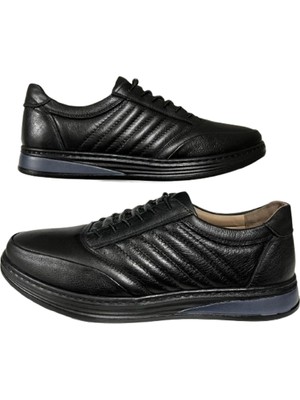 Brothers Erkek Siyah Ortopedik Hakiki Deri Ultra Rahat Günlük Ayakkabı