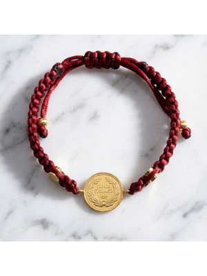 Ferizz Altın Kaplama Ata Liralı Bordo Ipli Bileklik BLK-1242