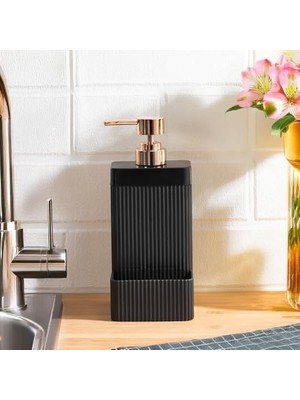 Velora 13139 Lisbone Süngerlik Hazneli Banyo ve Mutfak Sıvı Sabunluk 550ML Siyah